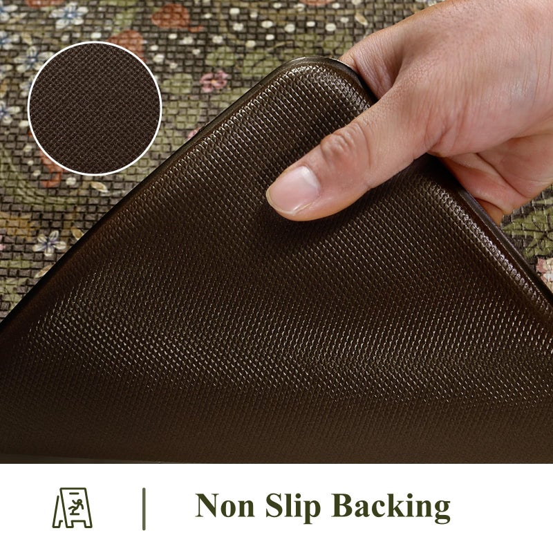 Collive Anti Fatigue Kitchen Mats, Spring Green Floral Kitchen Rugs Sets of 2 Non Slip Waterproof Standing Mat, Vintage Comfort Desk Rug for Office, Sink, Laundry, 17.3"x29"+17.3"x47" - Image 3