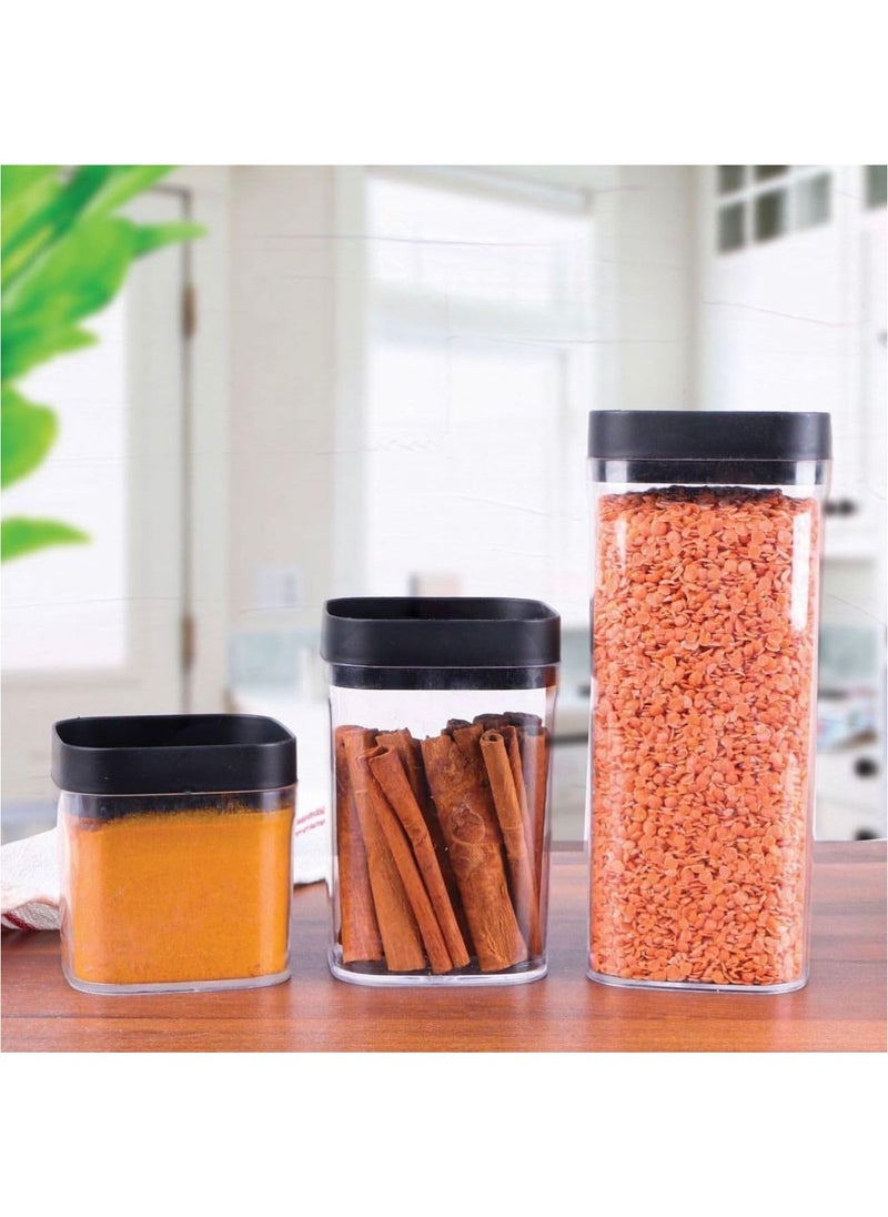 Generic Elegant Acrylic Spice Jars Set of 3 for Sugar, Coffee, Cereal, with Spoons and Airtight Plastic Lids, Different Sizes Canister Set for Kitchen, Cafe, Home (Beige)  - Image 2