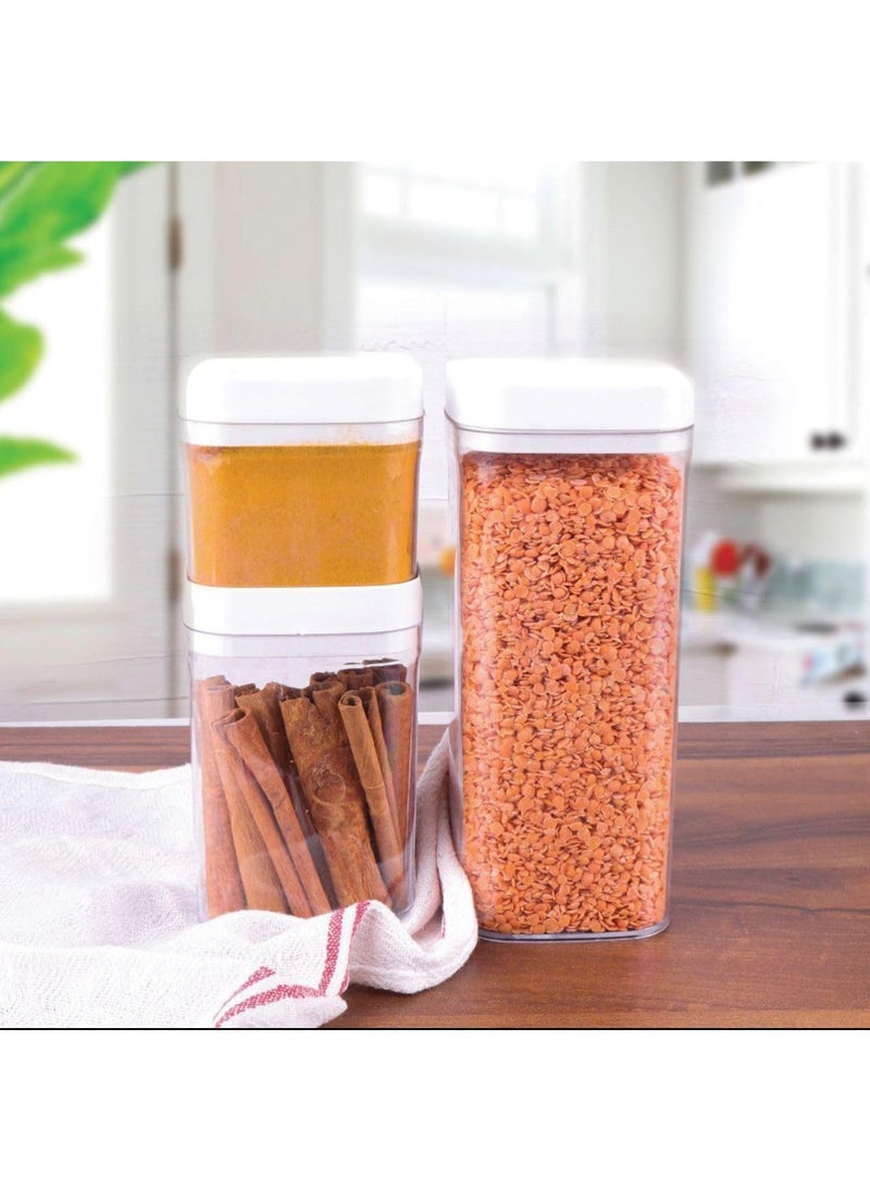 Generic Elegant Acrylic Spice Jars Set of 3 for Sugar, Coffee, Cereal, with Spoons and Airtight Plastic Lids, Different Sizes Canister Set for Kitchen, Cafe, Home (Beige)  - Image 1
