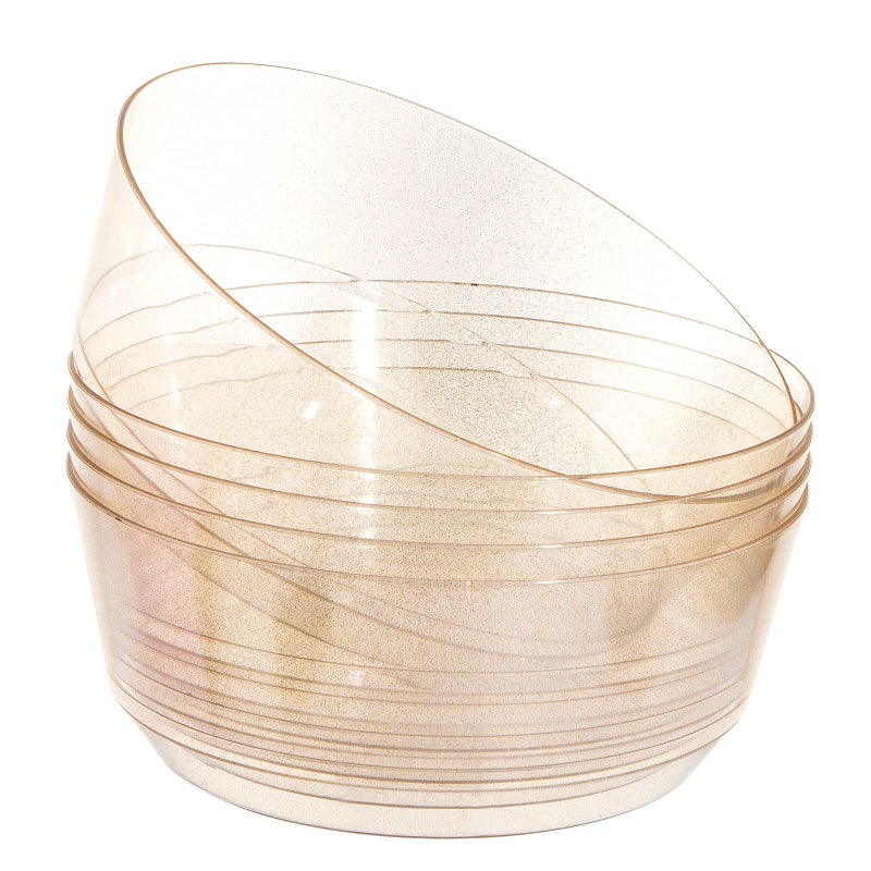 Hioasis 8 Pack Plastic Serving Bowls 128oz Gold Glitter Plastic Bowls Heavy Duty Disposable Serving Bowls for Party Snack  Salad  Candy  Bar Buffet