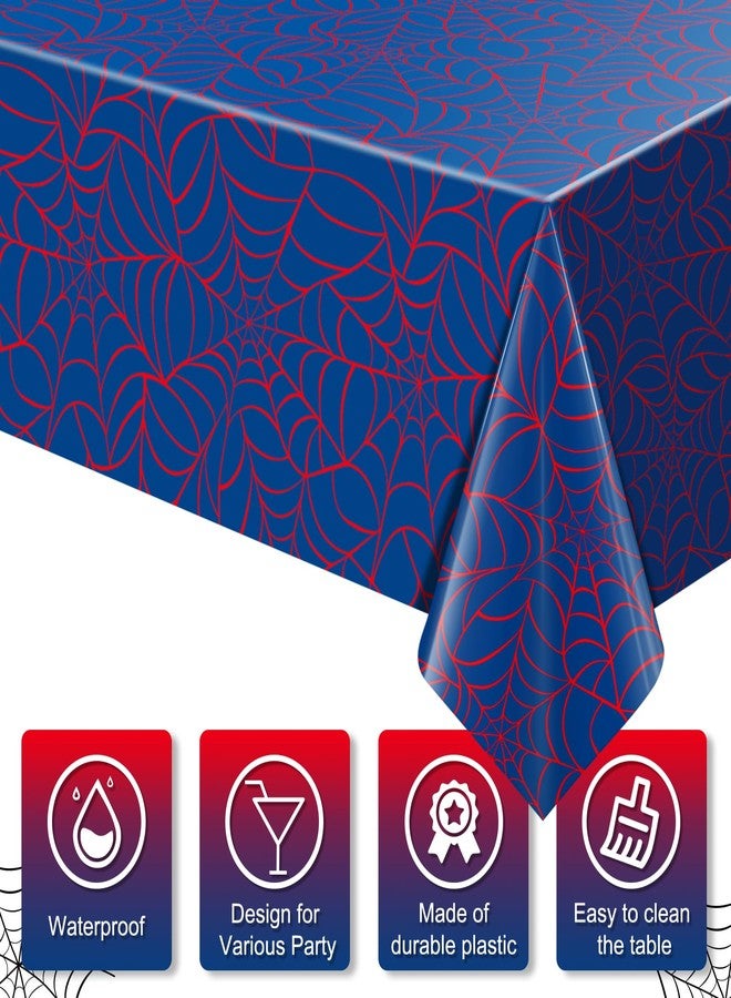 KEASKELL 6Pcs Spider Web Birthday Party Tablecloths, Red Blue Hero Plastic Table Cover Disposable Rectangle Cartoon Spiderweb Table Cloth for Baby Shower Kids Boys Birthday Party Supplies, 54x108 Inch - Image 3