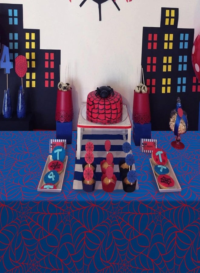 KEASKELL 6Pcs Spider Web Birthday Party Tablecloths, Red Blue Hero Plastic Table Cover Disposable Rectangle Cartoon Spiderweb Table Cloth for Baby Shower Kids Boys Birthday Party Supplies, 54x108 Inch - Image 5