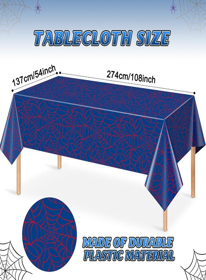 KEASKELL 6Pcs Spider Web Birthday Party Tablecloths, Red Blue Hero Plastic Table Cover Disposable Rectangle Cartoon Spiderweb Table Cloth for Baby Shower Kids Boys Birthday Party Supplies, 54x108 Inch - Image 2