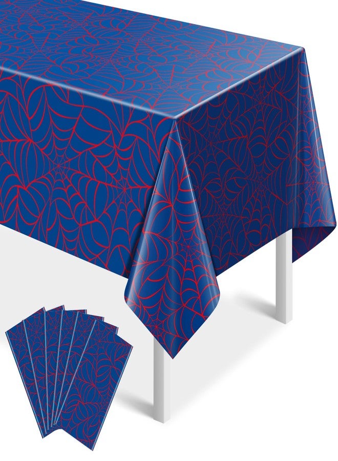 KEASKELL 6Pcs Spider Web Birthday Party Tablecloths, Red Blue Hero Plastic Table Cover Disposable Rectangle Cartoon Spiderweb Table Cloth for Baby Shower Kids Boys Birthday Party Supplies, 54x108 Inch - Image 1