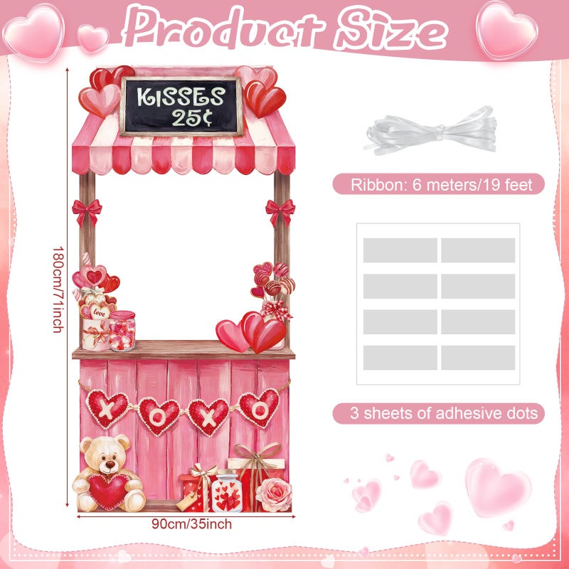 WovWeave Valentine's Day Kissing Booth Backdrop 71x35 Inch - Romantic Red Pink Heart Photography Background for Couples, Large Fabric Love Banner for Party Decorations, Indoor Outdoor Selfie Props - Image 2