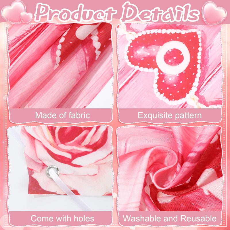 WovWeave Valentine's Day Kissing Booth Backdrop 71x35 Inch - Romantic Red Pink Heart Photography Background for Couples, Large Fabric Love Banner for Party Decorations, Indoor Outdoor Selfie Props - Image 3
