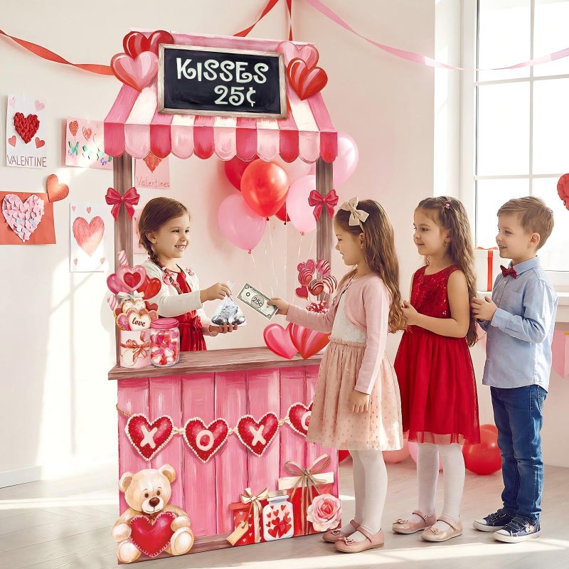 WovWeave Valentine's Day Kissing Booth Backdrop 71x35 Inch - Romantic Red Pink Heart Photography Background for Couples, Large Fabric Love Banner for Party Decorations, Indoor Outdoor Selfie Props - Image 5