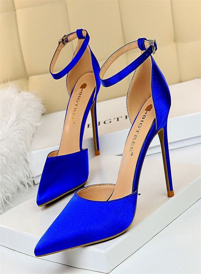 BIGTREE Simple Pointy High-Heeled Sandals 10CM Blue