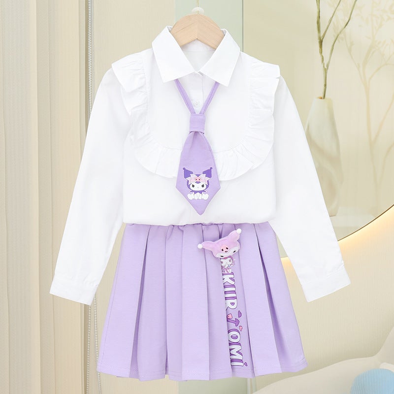 2024 Autumn Winter Fashion Girls Pleated Skirt Purple 217 Two-Piece (Shirt Pleated Skirt Tie)