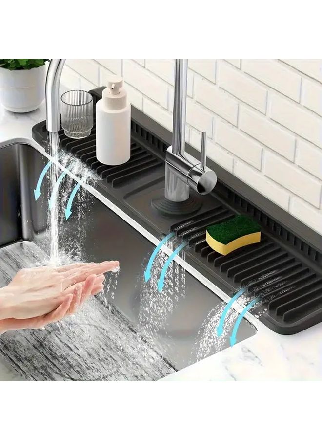 Grey Splash Guard For Kitchen Sink Foldable Quick Drain Water Resistant Counter Mat - Image 3