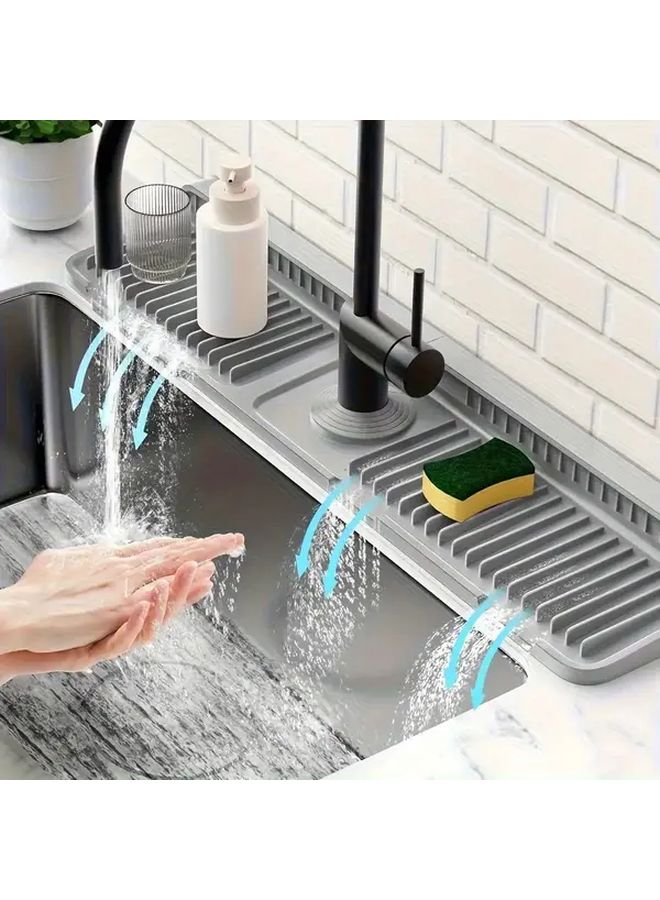 Grey Splash Guard For Kitchen Sink Foldable Quick Drain Water Resistant Counter Mat - Image 2