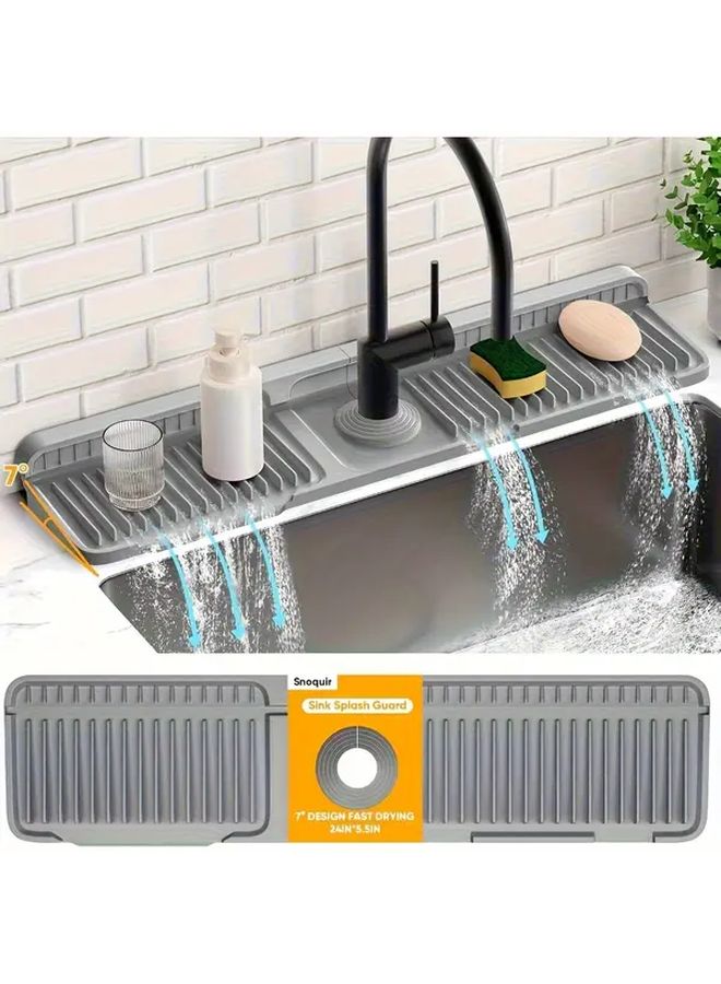 Grey Splash Guard For Kitchen Sink Foldable Quick Drain Water Resistant Counter Mat - Image 1