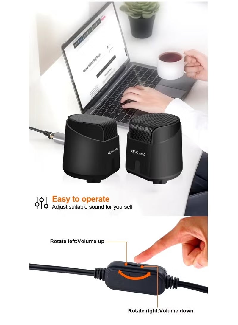 Kisonli K500 2.0 Multimedia Speaker with USB Input – Stylish design and clear sound – Ideal for listening to music, watching movies, and gaming – Black color - Image 5