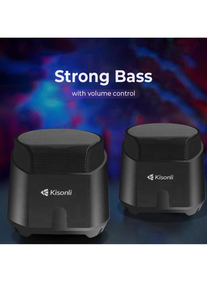 Kisonli K500 2.0 Multimedia Speaker with USB Input – Stylish design and clear sound – Ideal for listening to music, watching movies, and gaming – Black color - Image 3