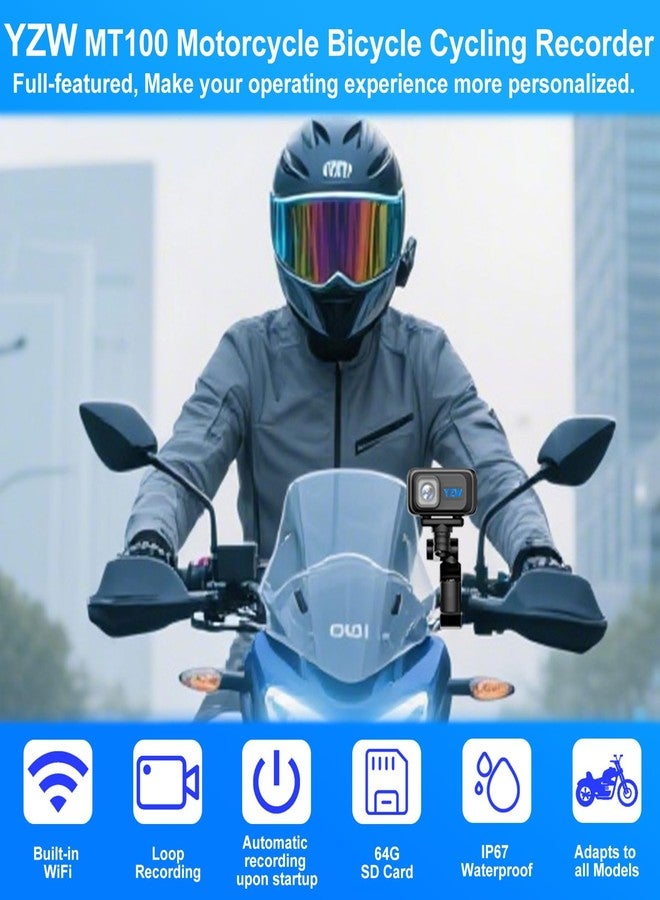 YZW MT100 Motorcycle Bicycle Cycling Recorder, Motorcycle Dash Cam with 64GB SD Card, 2K HD Video Recording, 3 Brackets Contains, Suitable for Different Models, WiFi Mobile APP One-Click Connectivity - Image 2