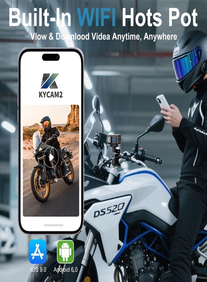 YZW MT100 Motorcycle Bicycle Cycling Recorder, Motorcycle Dash Cam with 64GB SD Card, 2K HD Video Recording, 3 Brackets Contains, Suitable for Different Models, WiFi Mobile APP One-Click Connectivity - Image 5