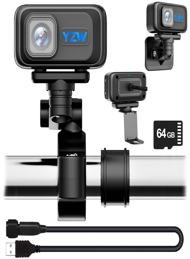 YZW MT100 Motorcycle Bicycle Cycling Recorder, Motorcycle Dash Cam with 64GB SD Card, 2K HD Video Recording, 3 Brackets Contains, Suitable for Different Models, WiFi Mobile APP One-Click Connectivity - Image 1