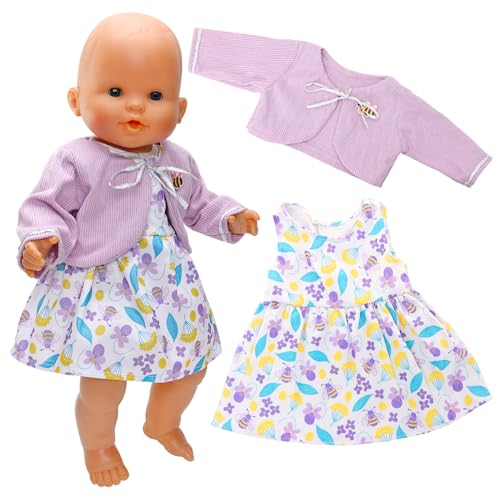 ENOCHT Baby Doll Clothes for 1416 Inch Baby Dolls Cute Handmade 2Piece Purple bee Dress Set with Purple a Coat - Image 1