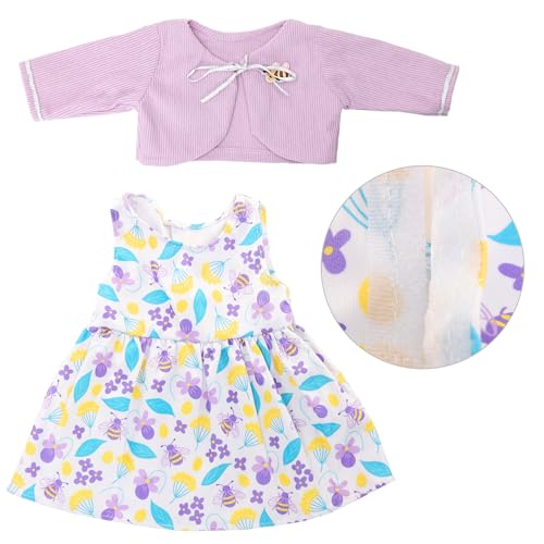 ENOCHT Baby Doll Clothes for 1416 Inch Baby Dolls Cute Handmade 2Piece Purple bee Dress Set with Purple a Coat - Image 5