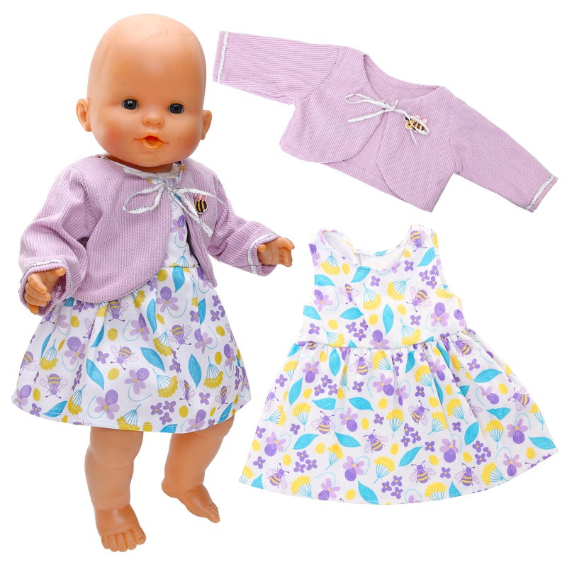 ENOCHT Baby Doll Clothes for 1416 Inch Baby Dolls Cute Handmade 2Piece Purple bee Dress Set with Purple a Coat - Image 3