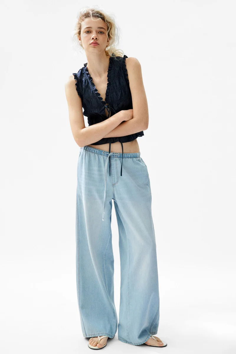 Denim drawstring trousers