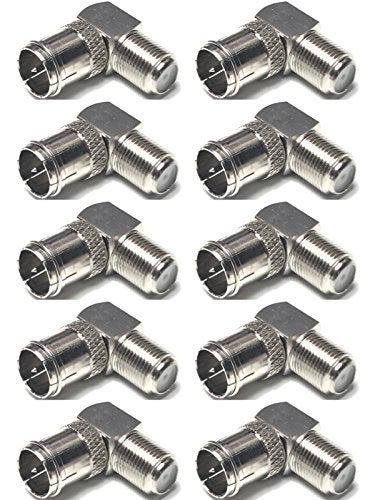 CESS Right Angle Coax F-Jack to F-Quick Push On Plug, Male/Female Adapter (10 Pack) - Image 1