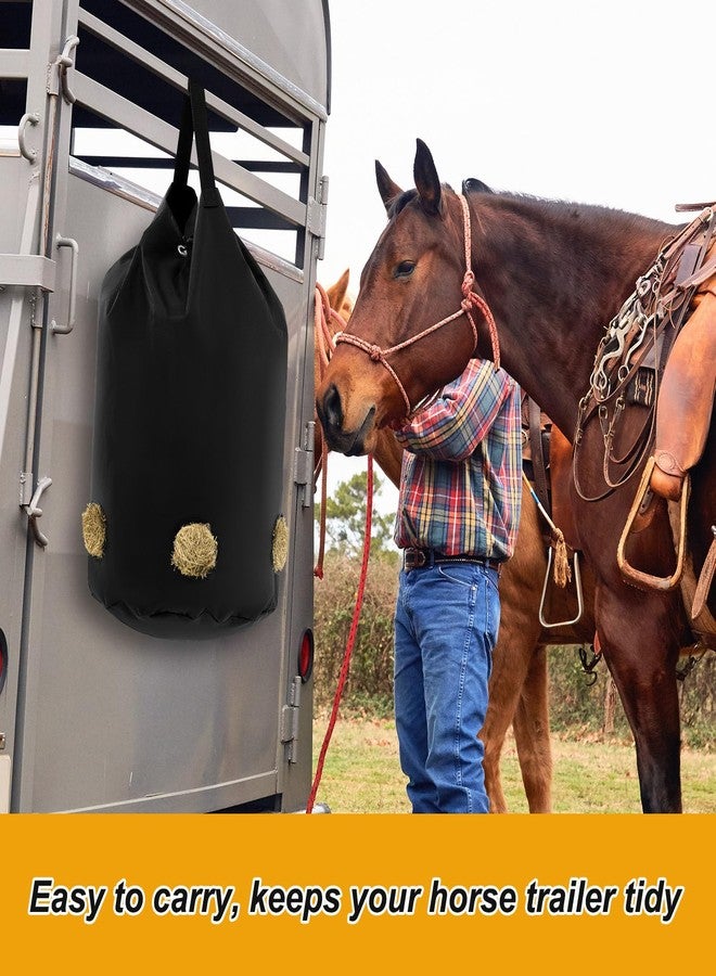 Ribbonlic 2 Pcs hay Bags for Horses Goats Slow Feed 1680D Oxford Bag Black Large Capacity Net Open Feed Hole Hay Holder for Horse Goats Sheep(5 Holes) - Image 5