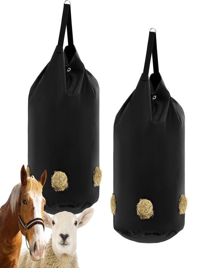 Ribbonlic 2 Pcs hay Bags for Horses Goats Slow Feed 1680D Oxford Bag Black Large Capacity Net Open Feed Hole Hay Holder for Horse Goats Sheep(5 Holes) - Image 1