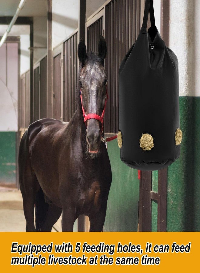Ribbonlic 2 Pcs hay Bags for Horses Goats Slow Feed 1680D Oxford Bag Black Large Capacity Net Open Feed Hole Hay Holder for Horse Goats Sheep(5 Holes) - Image 4
