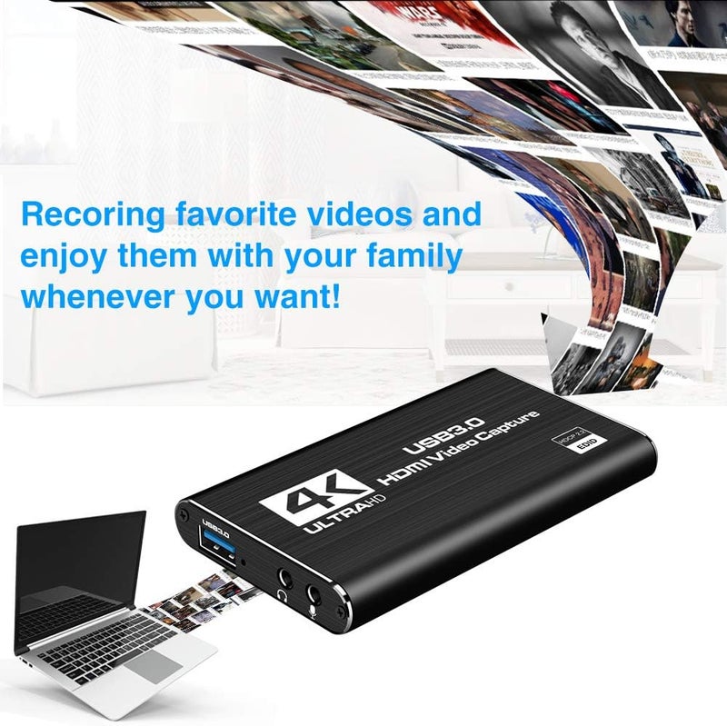 LEADNOVO Audio Video Capture Card, HDMI USB3.0 4K 1080P 60fps Reliable Portable Video Converter for Game Streaming Live Broadcasts Video Recording(Black) - Image 4