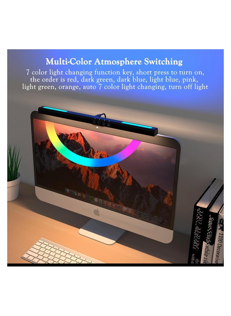 Computer Monitor Lamp 7 RGB Light Modes Eye Caring No Screen Glare Screenbar Monitor Light Dimmable 3 Color Temperature Atmosphere Desk Lamp for Office Study E Sports - Image 3