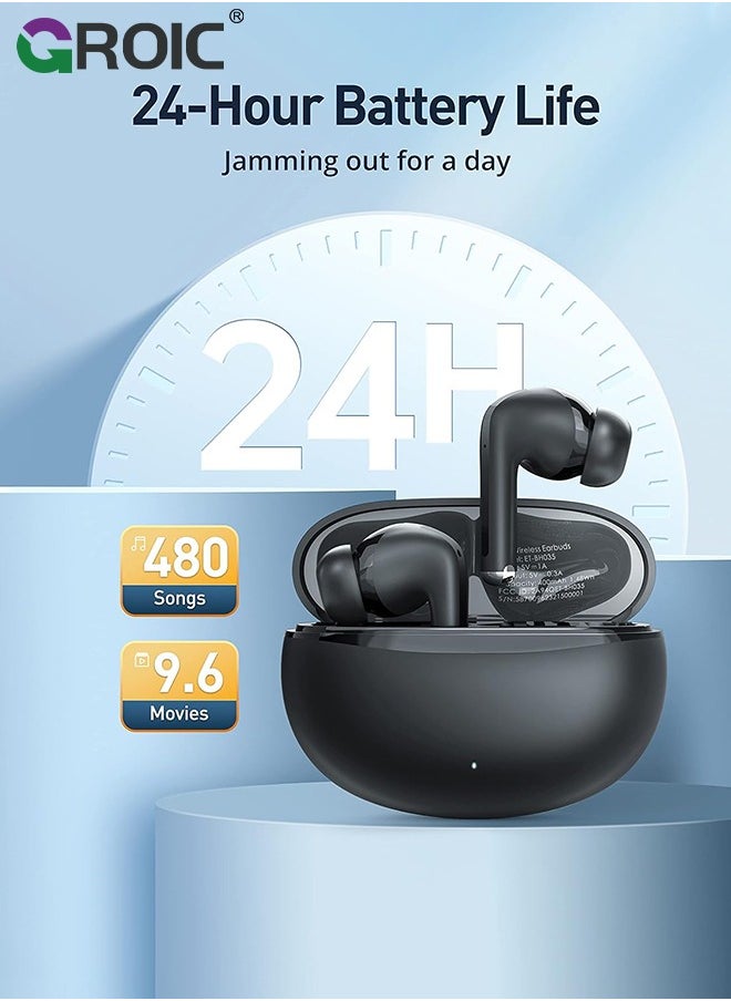 GROIC - Noise Cancelling Wireless Earbuds, Bluetooth 5.3 Earbuds, Stereo Bass Boost Headphones, Bluetooth Earbuds Noise Cancelling, 24H Playtime, IPX4 - Image 1