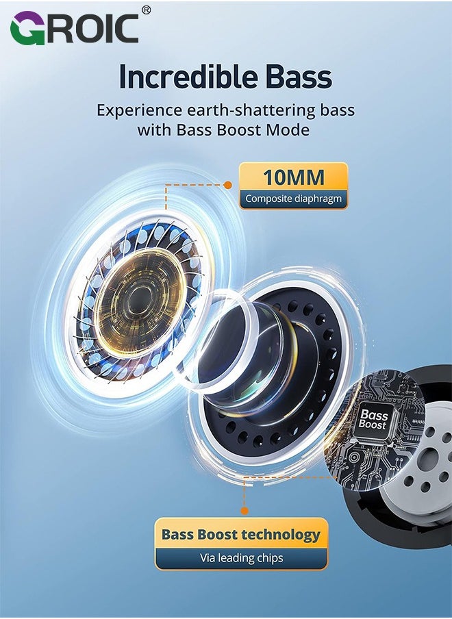 GROIC - Noise Cancelling Wireless Earbuds, Bluetooth 5.3 Earbuds, Stereo Bass Boost Headphones, Bluetooth Earbuds Noise Cancelling, 24H Playtime, IPX4 - Image 1
