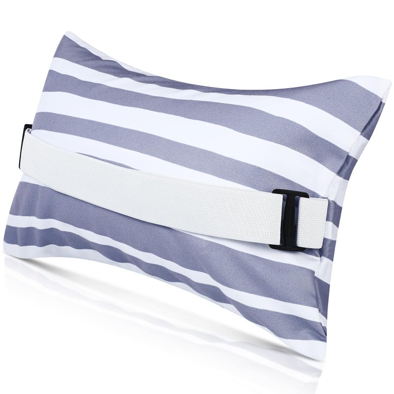 Menkxi 17x10 Inflatable Beach Pillow with Removable Cover Beach Chair Backpacking Pillow with Strap Stripe for Summer Sand Pools Travel VacationsGray White - Image 2