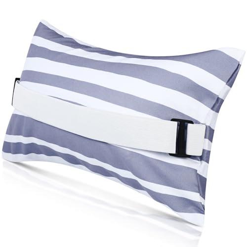 Menkxi 17x10 Inflatable Beach Pillow with Removable Cover Beach Chair Backpacking Pillow with Strap Stripe for Summer Sand Pools Travel VacationsGray White - Image 1