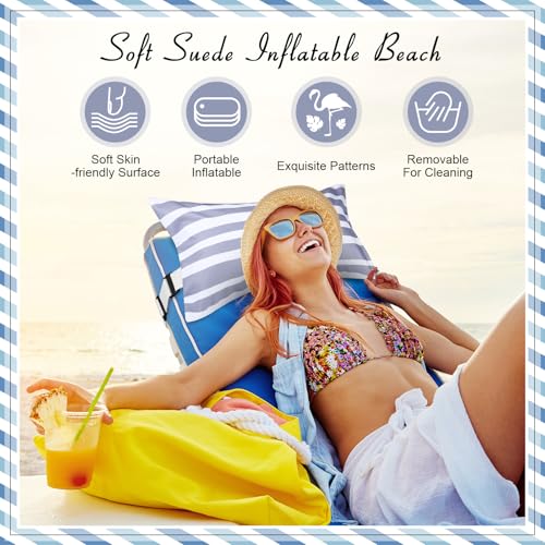 Menkxi 17x10 Inflatable Beach Pillow with Removable Cover Beach Chair Backpacking Pillow with Strap Stripe for Summer Sand Pools Travel VacationsGray White - Image 3