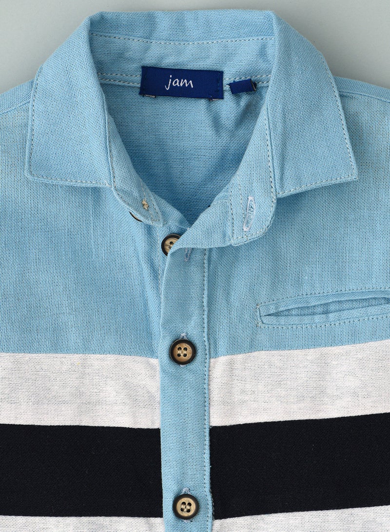 JAM Woven Cut & Sew Shirt With Mandarin Collar - Image 3