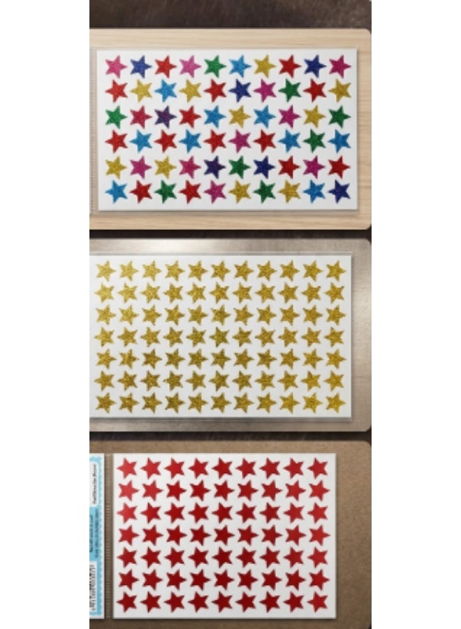 Glitter Star Stickers Colorful for Kids School Rewards Arts Crafts and Journaling Set of 3