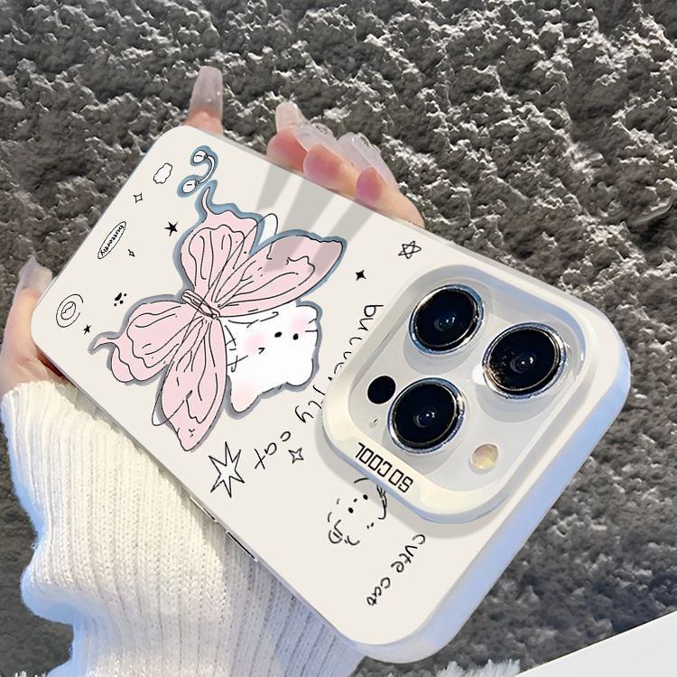 Apple iPhone 16 Pro Phone Case with Butterfly and Cat Design, Translucent White, Drop-Proof - Image 2