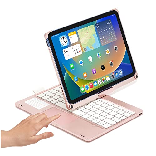HENGHUI 360 Rotatable Keyboard Case for iPad 10th Generation 2022 10.9 inch Backlight Keyboard with Trackpad, Bluetooth Foldable Keyboard Cover for iPad 10 (Rosegold) - Image 1