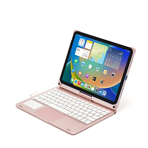 HENGHUI 360 Rotatable Keyboard Case for iPad 10th Generation 2022 10.9 inch Backlight Keyboard with Trackpad, Bluetooth Foldable Keyboard Cover for iPad 10 (Rosegold) - Image 5