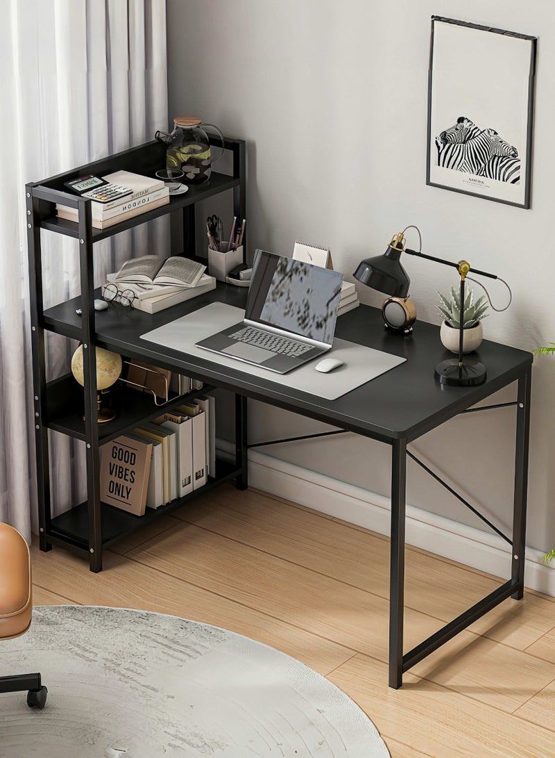 Canadel Office Desk with 4-Tier Shelf, Reversible Storage Shelf Left or Right, Sturdy Metal Frame & X-Shaped Strut, Spacious Waterproof Tabletop for Home Computer Desk - Image 1