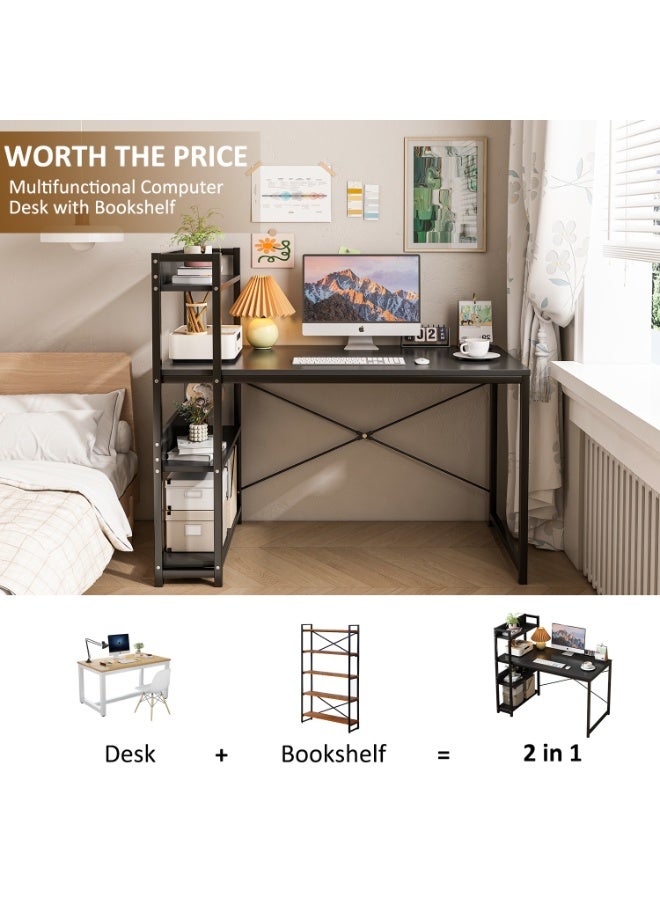 Canadel Office Desk with 4-Tier Shelf, Reversible Storage Shelf Left or Right, Sturdy Metal Frame & X-Shaped Strut, Spacious Waterproof Tabletop for Home Computer Desk - Image 3
