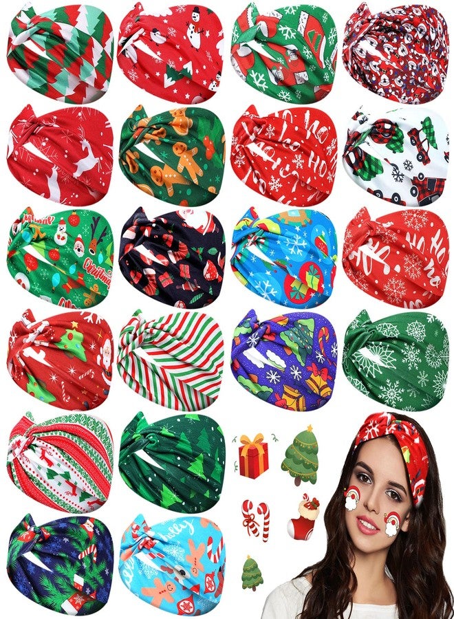 Giegxin 20 Pcs Christmas Headband for Women Christmas Stretchy Twisted Headbands Elastic Hair Bands Santa Claus Snowman Wide Knotted Hair Accessories for Girls Party - Image 1