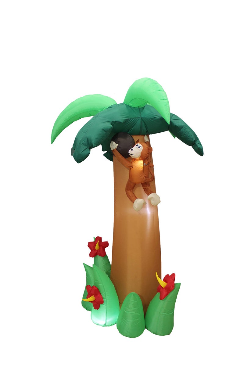 BZB Goods 6 Foot Tall Jumbo Summer Party Inflatable Palm Tree with Monkey Coconut and Flower Pre-Lit LED Lights Outdoor Indoor Lawn Yard Holiday Decoration Blow up Home Garden Decor - Image 3