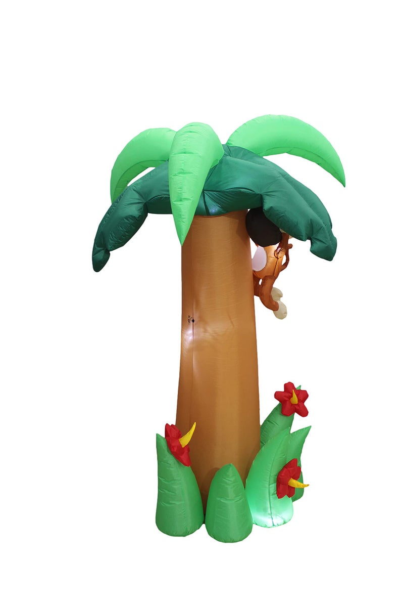 BZB Goods 6 Foot Tall Jumbo Summer Party Inflatable Palm Tree with Monkey Coconut and Flower Pre-Lit LED Lights Outdoor Indoor Lawn Yard Holiday Decoration Blow up Home Garden Decor - Image 4