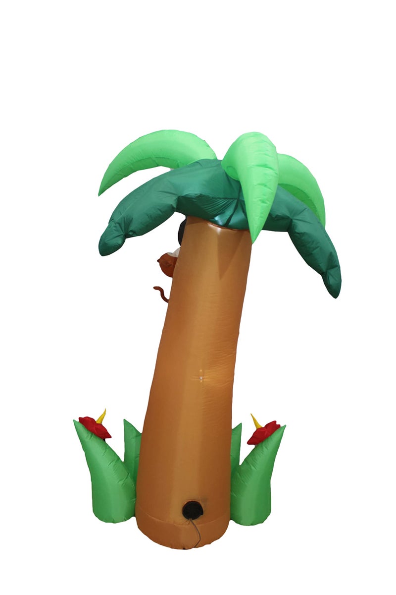 BZB Goods 6 Foot Tall Jumbo Summer Party Inflatable Palm Tree with Monkey Coconut and Flower Pre-Lit LED Lights Outdoor Indoor Lawn Yard Holiday Decoration Blow up Home Garden Decor - Image 5