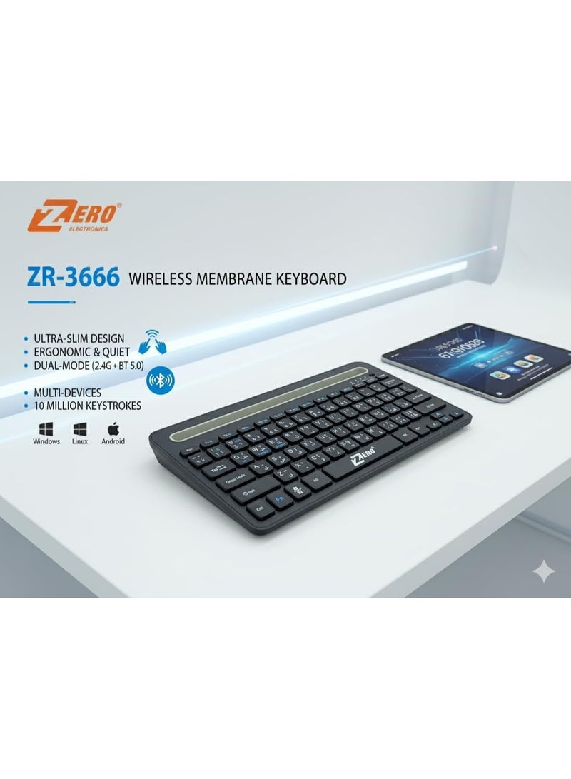 زيرو كيبورد Zero لاسلكي بلوتوث عربي إنجليزي مع حامل موبايل وتابلت – يدعم Bluetooth و2.4G – متوافق مع iOS وAndroid وWindows – تصميم نحيف وهادئ للعمل والدراسة - Image 4