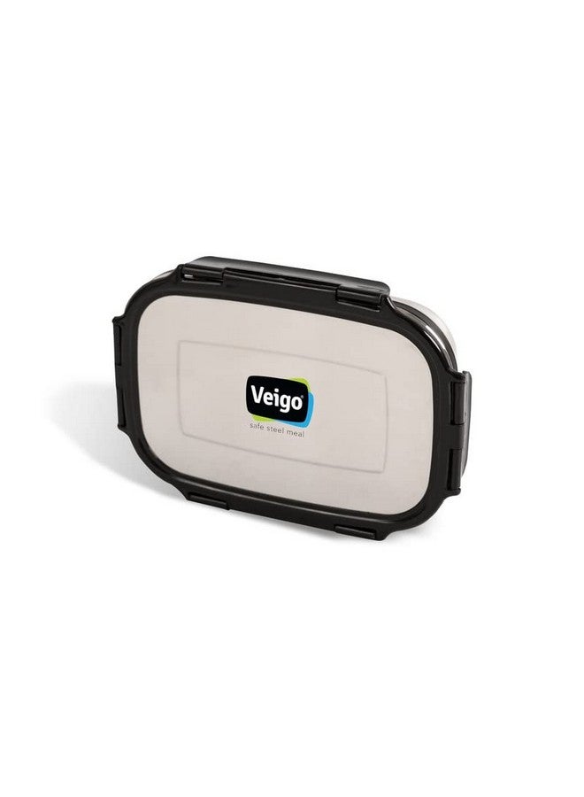 Veigo Steel Lunch Boxes for Office Men, Tiffin Box for Office Men, Lunch Box for Kids, Jumbo 950 ml, 180 ml Veg Box | Detachable Clips | Leakproof & Airtight | Durable Stainless Steel Lid | Black - Image 2