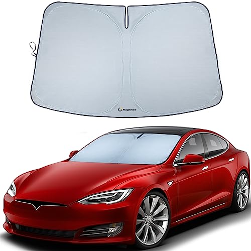 Magnelex Tesla Windshield Sunshade for Model S | Reflective 240T Material Car Sun Visor with Mirror Cut-Out. Tesla Model S Sunshade | Foldable Sun Shield for Sun Heat and UV Protection - Image 1